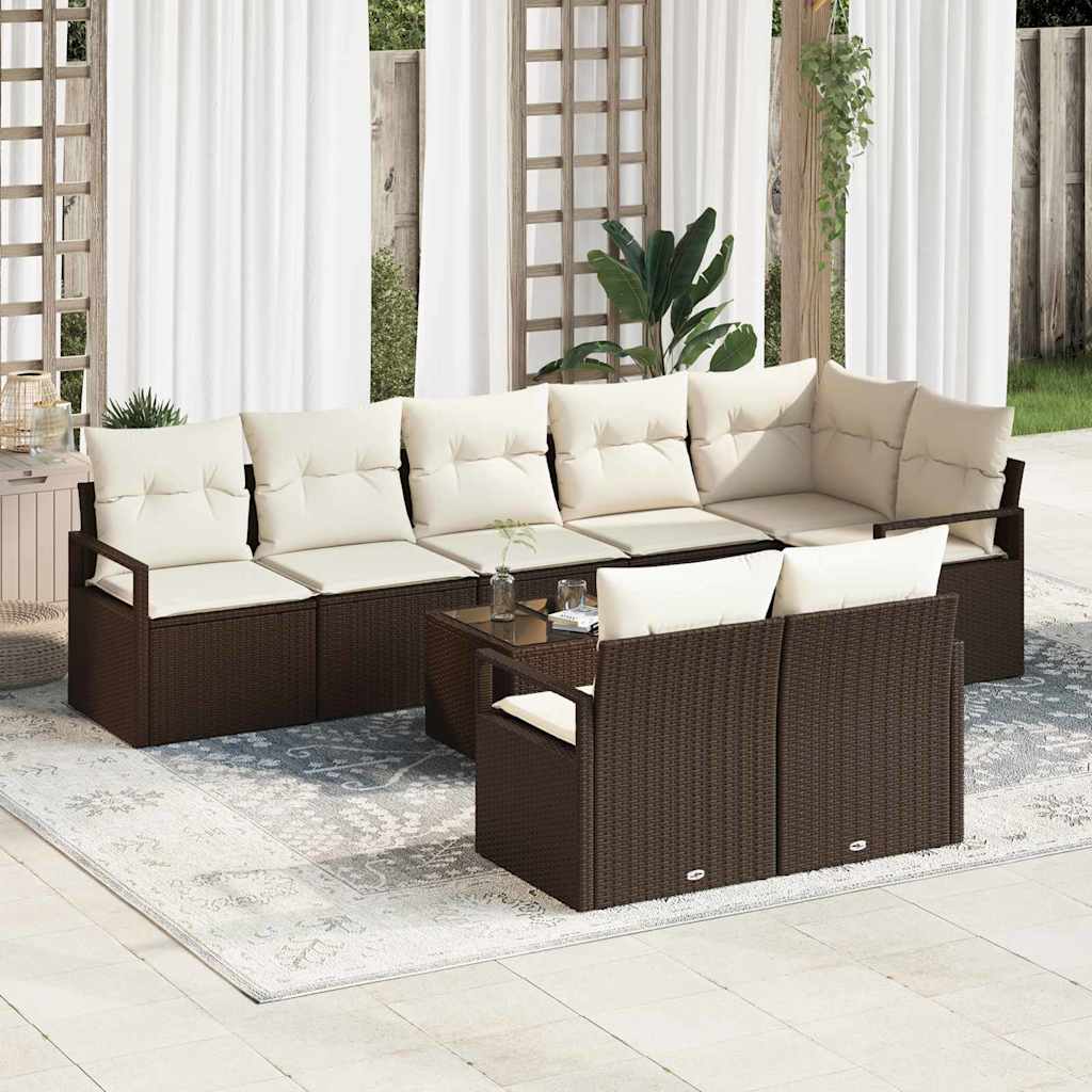 Garten-Sofa-Set mit Kissen mit Speicher 9 pcs Braun und Creme